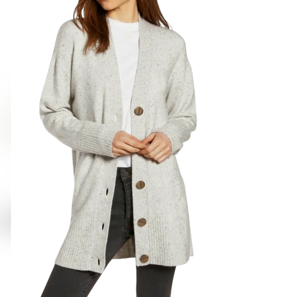 Something Navy Cozy V-neck Cardigan Speckled‎ Gray Women's Small